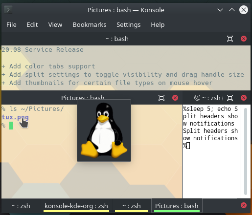 Screenshot Konsole with features of 20.08 release